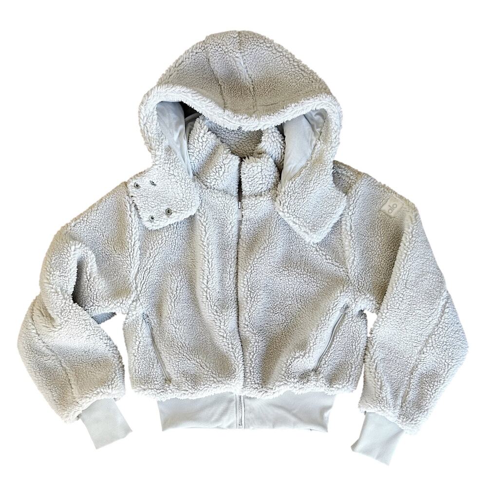 ALO Yoga Cream Sherpa Hooded Zip Jacket